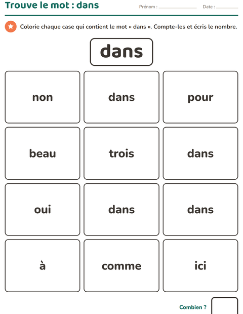 Aperçu de la fiche Mots-outils pour École maternelle (grande section, 5-7 ans)