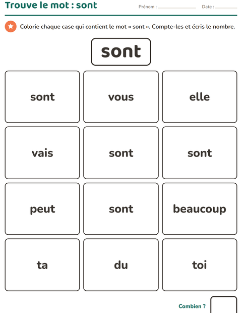 Aperçu de la fiche Mots-outils pour École maternelle (grande section, 5-7 ans)