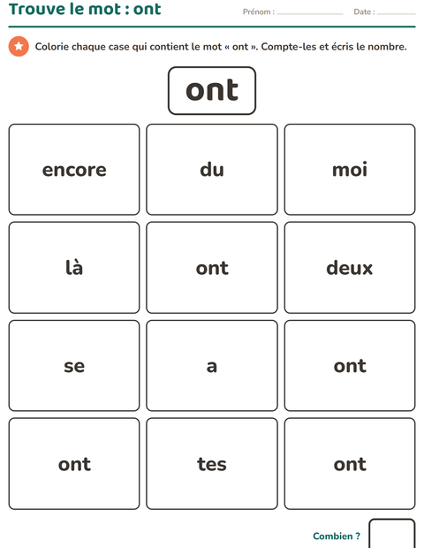 Aperçu de la fiche Mots-outils pour École maternelle (grande section, 5-7 ans)