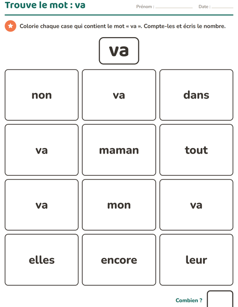Aperçu de la fiche Mots-outils pour École maternelle (grande section, 5-7 ans)