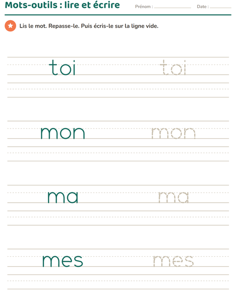 Aperçu de la fiche Mots-outils pour École maternelle (grande section, 5-7 ans)