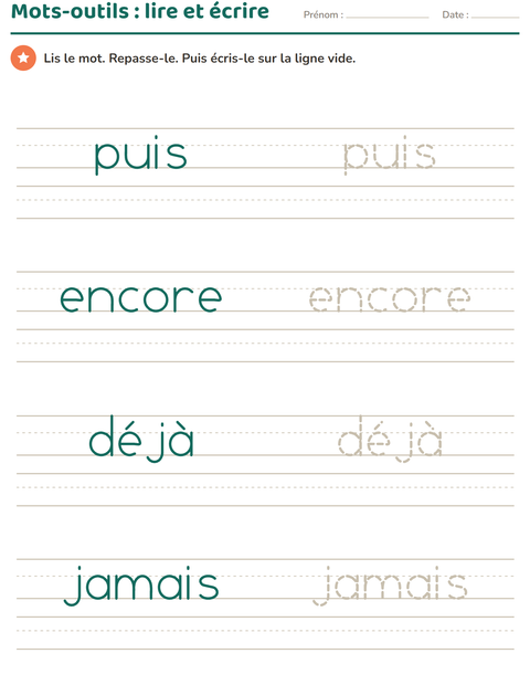 Aperçu de la fiche Mots-outils pour École maternelle (grande section, 5-7 ans)