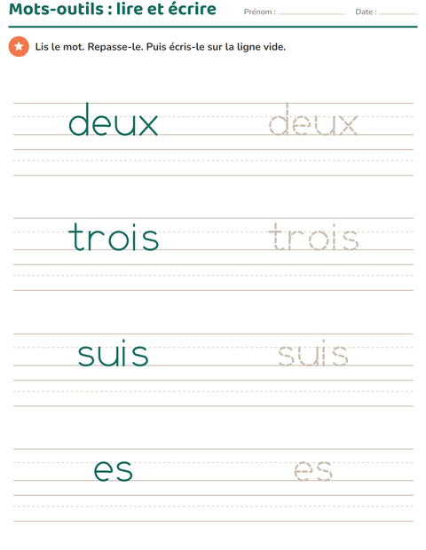Aperçu de la fiche Mots-outils pour École maternelle (grande section, 5-7 ans)