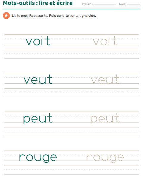 Aperçu de la fiche Mots-outils pour École maternelle (grande section, 5-7 ans)