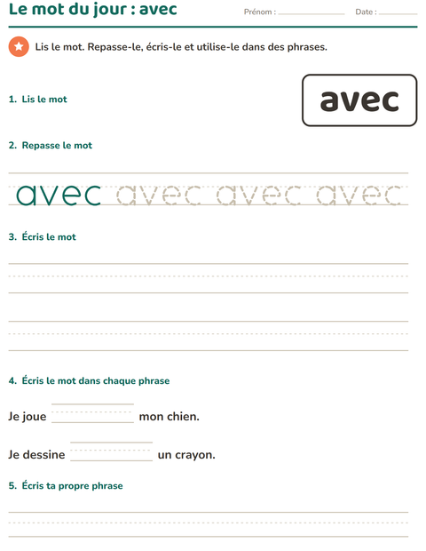 Aperçu de la fiche Mots-outils pour École maternelle (grande section, 5-7 ans)