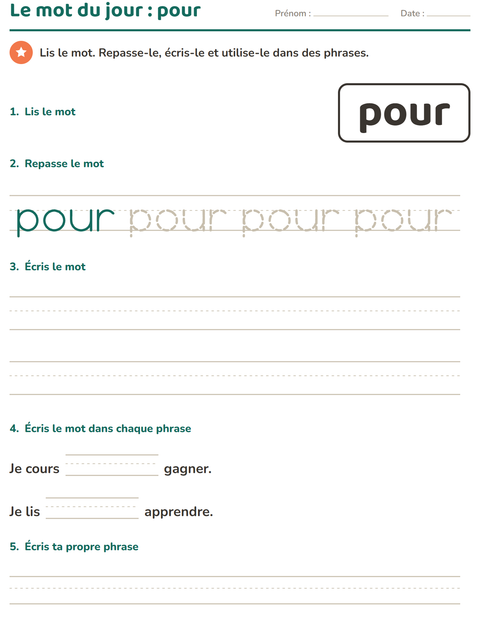 Aperçu de la fiche Mots-outils pour École maternelle (grande section, 5-7 ans)