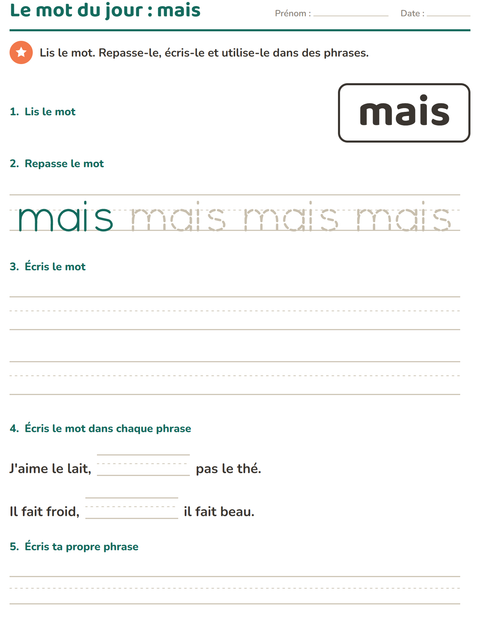 Aperçu de la fiche Mots-outils pour École maternelle (grande section, 5-7 ans)