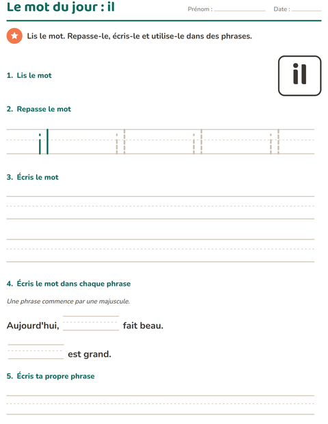 Aperçu de la fiche Mots-outils pour École maternelle (grande section, 5-7 ans)