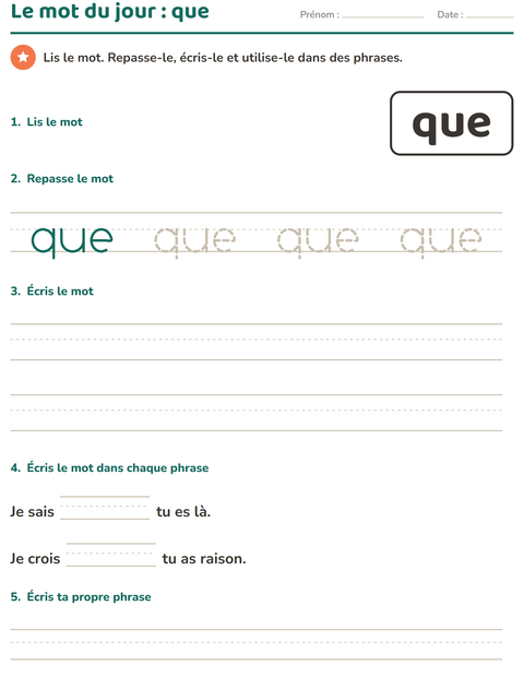 Aperçu de la fiche Mots-outils pour École maternelle (grande section, 5-7 ans)