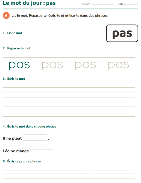 Aperçu de la fiche Mots-outils pour École maternelle (grande section, 5-7 ans)