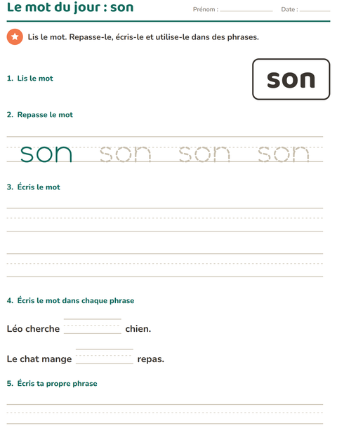 Aperçu de la fiche Mots-outils pour École maternelle (grande section, 5-7 ans)