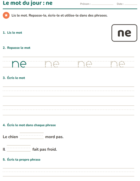 Aperçu de la fiche Mots-outils pour École maternelle (grande section, 5-7 ans)