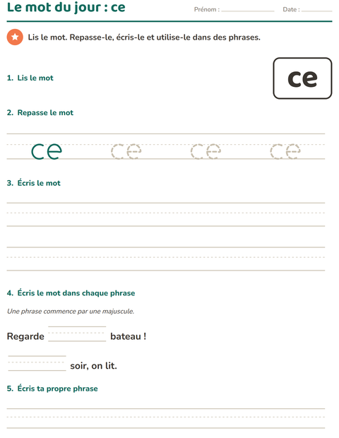 Aperçu de la fiche Mots-outils pour École maternelle (grande section, 5-7 ans)