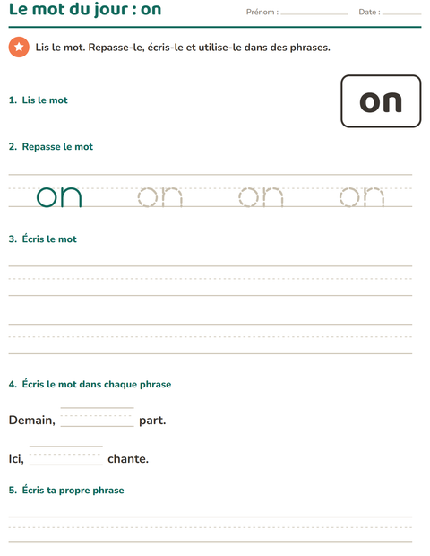 Aperçu de la fiche Mots-outils pour École maternelle (grande section, 5-7 ans)