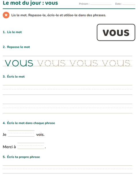 Aperçu de la fiche Mots-outils pour École maternelle (grande section, 5-7 ans)