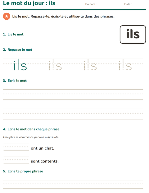 Aperçu de la fiche Mots-outils pour École maternelle (grande section, 5-7 ans)