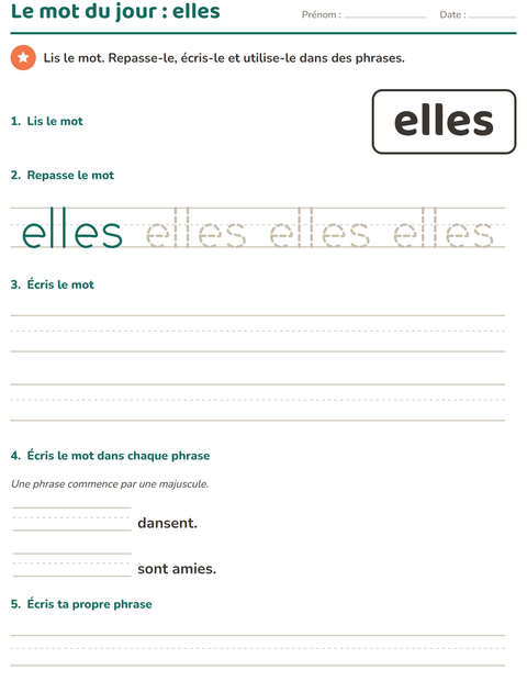 Aperçu de la fiche Mots-outils pour École maternelle (grande section, 5-7 ans)