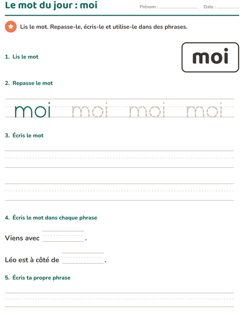 Aperçu de la fiche Mots-outils pour École maternelle (grande section, 5-7 ans)