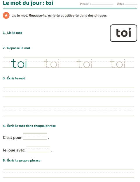 Aperçu de la fiche Mots-outils pour École maternelle (grande section, 5-7 ans)