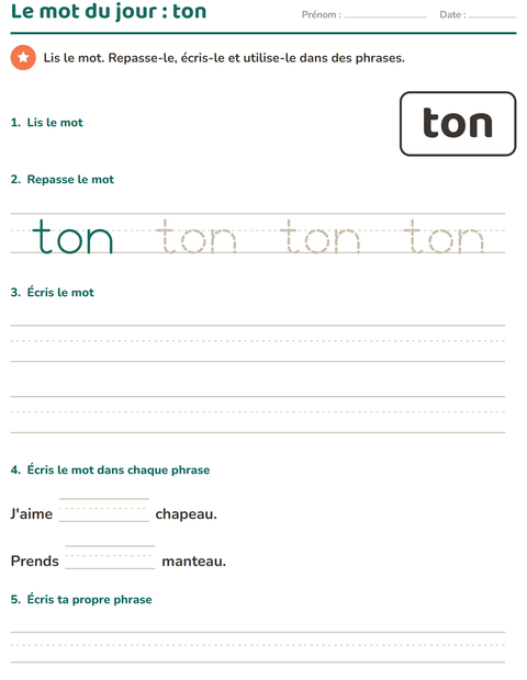 Aperçu de la fiche Mots-outils pour École maternelle (grande section, 5-7 ans)