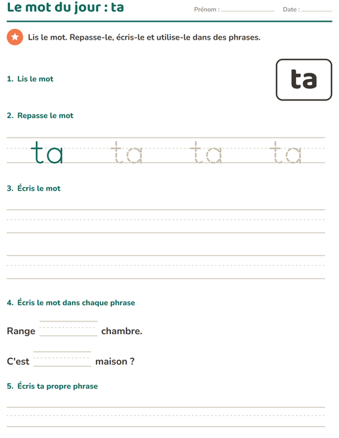 Aperçu de la fiche Mots-outils pour École maternelle (grande section, 5-7 ans)