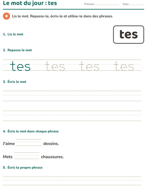 Aperçu de la fiche Mots-outils pour École maternelle (grande section, 5-7 ans)