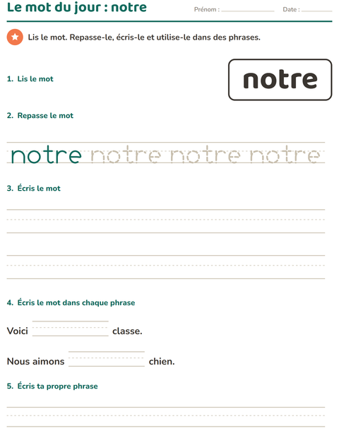 Aperçu de la fiche Mots-outils pour École maternelle (grande section, 5-7 ans)