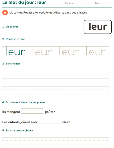 Aperçu de la fiche Mots-outils pour École maternelle (grande section, 5-7 ans)