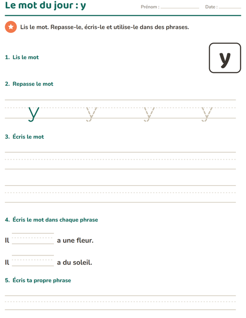 Aperçu de la fiche Mots-outils pour École maternelle (grande section, 5-7 ans)