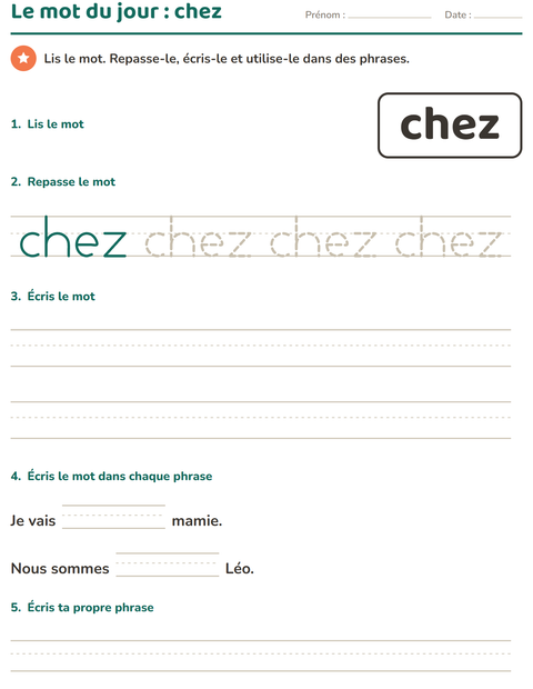 Aperçu de la fiche Mots-outils pour École maternelle (grande section, 5-7 ans)