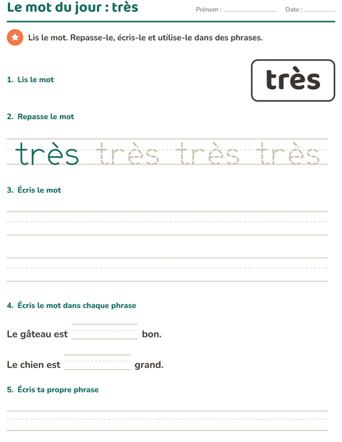 Aperçu de la fiche Mots-outils pour École maternelle (grande section, 5-7 ans)