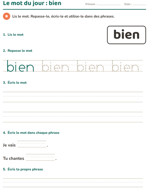 Aperçu de la fiche Mots-outils pour École maternelle (grande section, 5-7 ans)