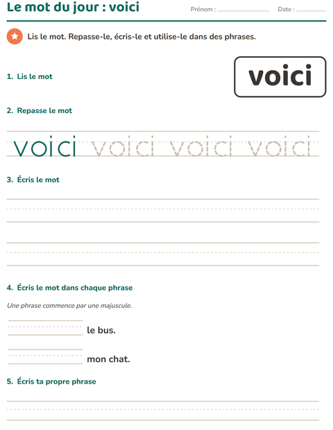 Aperçu de la fiche Mots-outils pour École maternelle (grande section, 5-7 ans)