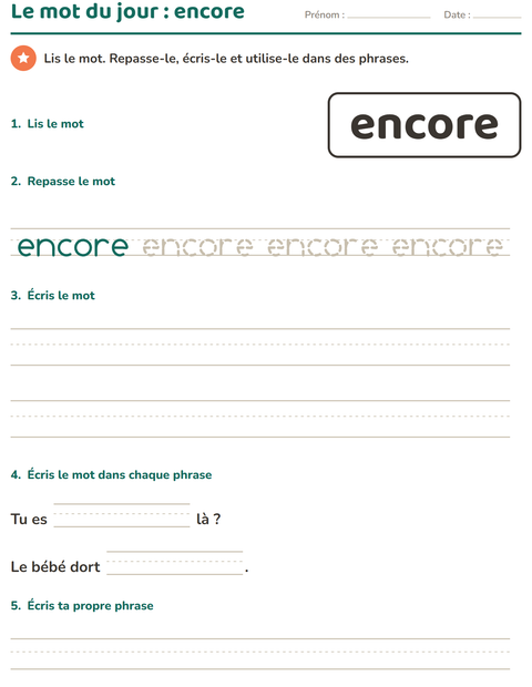 Aperçu de la fiche Mots-outils pour École maternelle (grande section, 5-7 ans)
