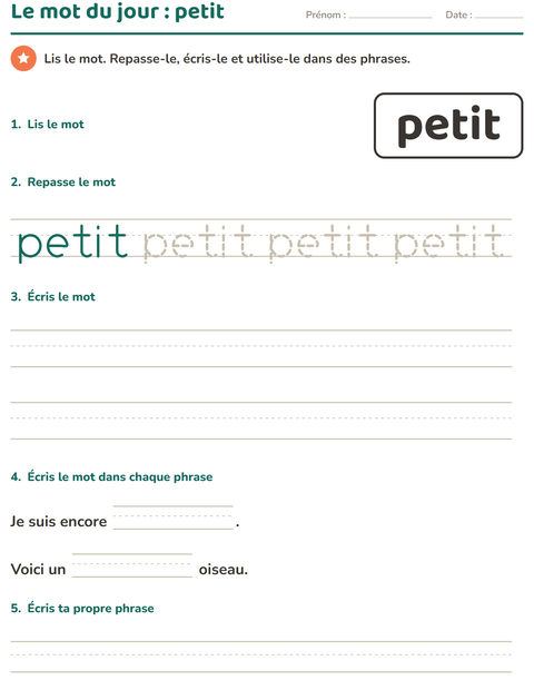 Aperçu de la fiche Mots-outils pour École maternelle (grande section, 5-7 ans)