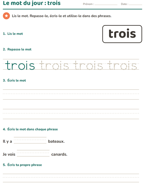 Aperçu de la fiche Mots-outils pour École maternelle (grande section, 5-7 ans)