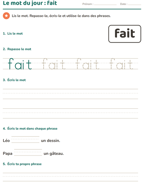Aperçu de la fiche Mots-outils pour École maternelle (grande section, 5-7 ans)