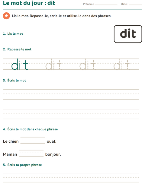 Aperçu de la fiche Mots-outils pour École maternelle (grande section, 5-7 ans)