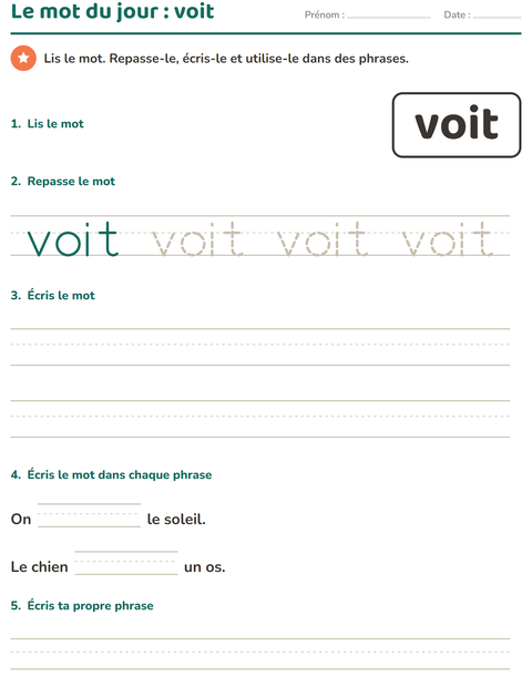 Aperçu de la fiche Mots-outils pour École maternelle (grande section, 5-7 ans)