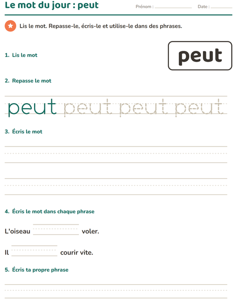 Aperçu de la fiche Mots-outils pour École maternelle (grande section, 5-7 ans)