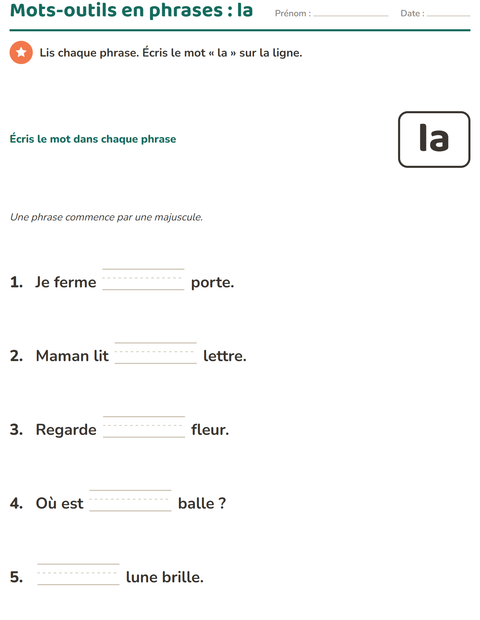 Aperçu de la fiche Mots-outils pour École maternelle (grande section, 5-7 ans)