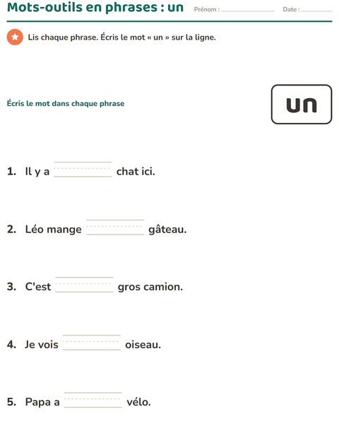 Aperçu de la fiche Mots-outils pour École maternelle (grande section, 5-7 ans)
