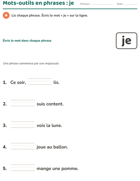 Aperçu de la fiche Mots-outils pour École maternelle (grande section, 5-7 ans)
