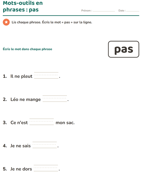 Aperçu de la fiche Mots-outils pour École maternelle (grande section, 5-7 ans)
