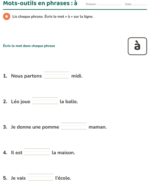 Aperçu de la fiche Mots-outils pour École maternelle (grande section, 5-7 ans)