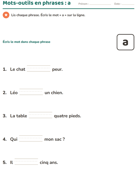 Aperçu de la fiche Mots-outils pour École maternelle (grande section, 5-7 ans)