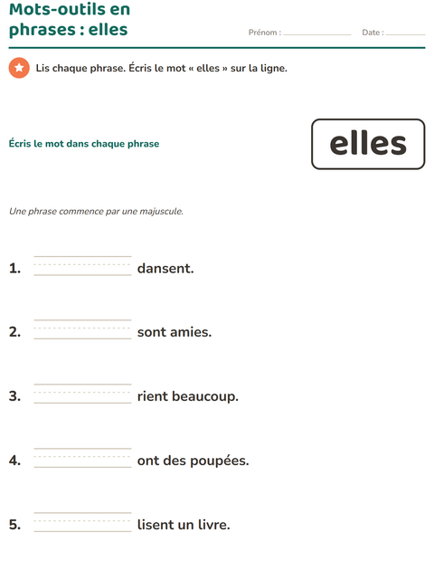 Aperçu de la fiche Mots-outils pour École maternelle (grande section, 5-7 ans)