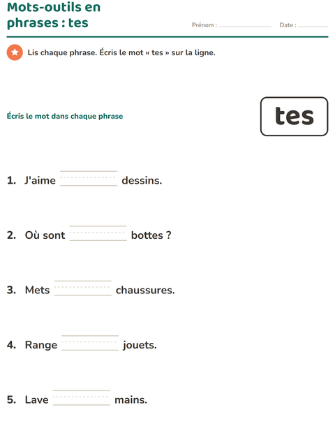 Aperçu de la fiche Mots-outils pour École maternelle (grande section, 5-7 ans)