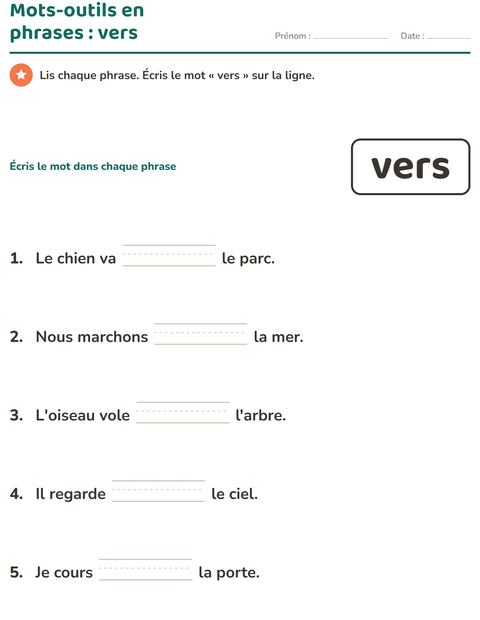 Aperçu de la fiche Mots-outils pour École maternelle (grande section, 5-7 ans)