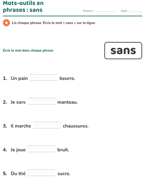 Aperçu de la fiche Mots-outils pour École maternelle (grande section, 5-7 ans)